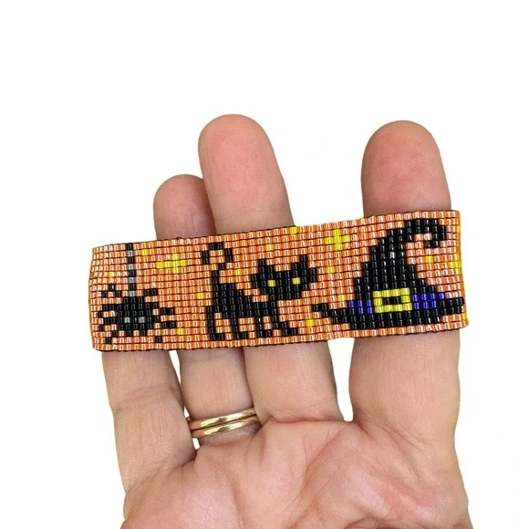 Handcrafted Halloween-Themed Adjustable Loom Cuff Bracelet Miyuki Delica Beads - Picture 9 of 9